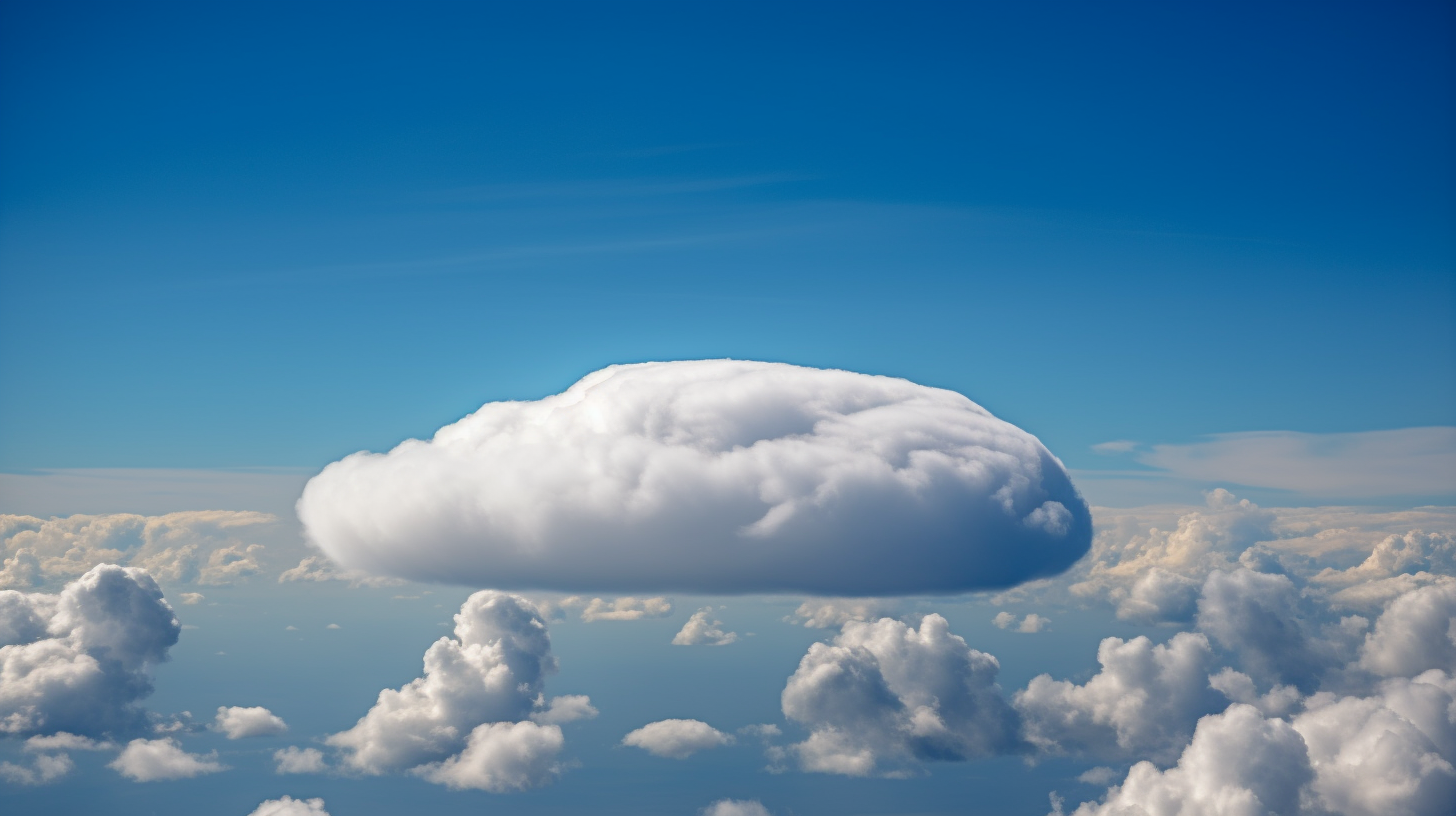 Fluffy, white cloud in clear blue sky. Canon photo.