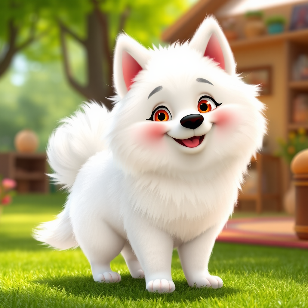 Fluffy American Eskimo Dog in Animated Setting