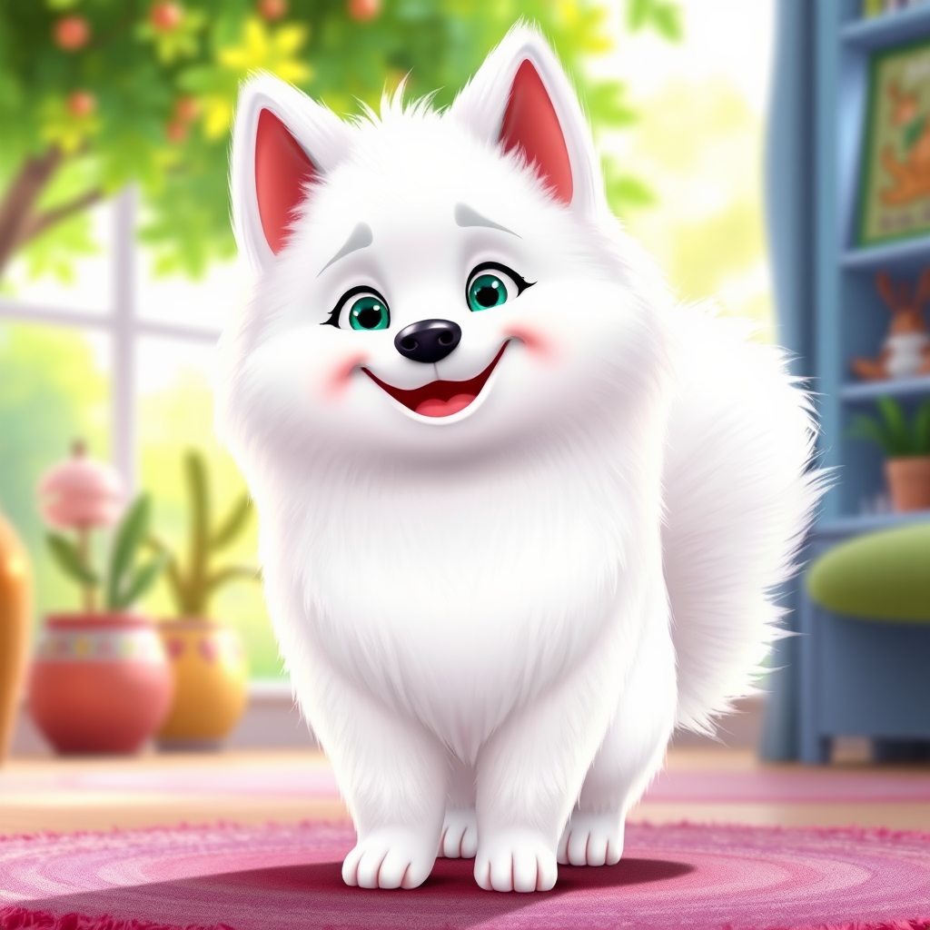 Fluffy White Eskimo Dog in Cartoon Style