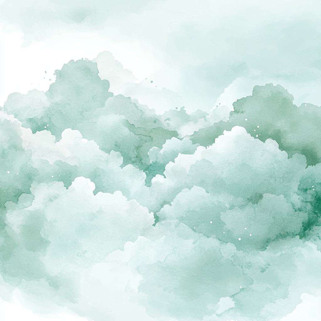 Fluffy cloud and raindrop on mint background.