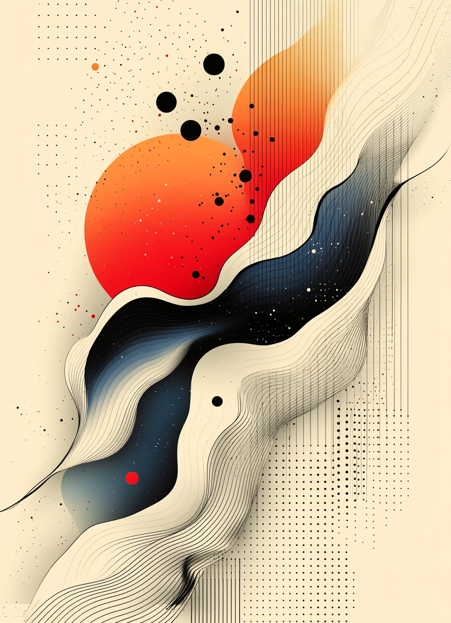 Fluid and Modern Abstract Composition with Geometric Shapes