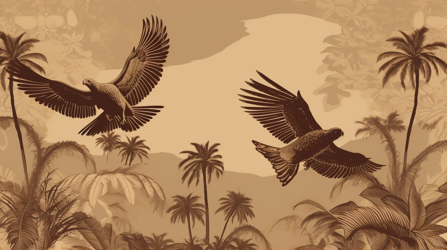 Flying leopard, eagle, and palm tree pattern