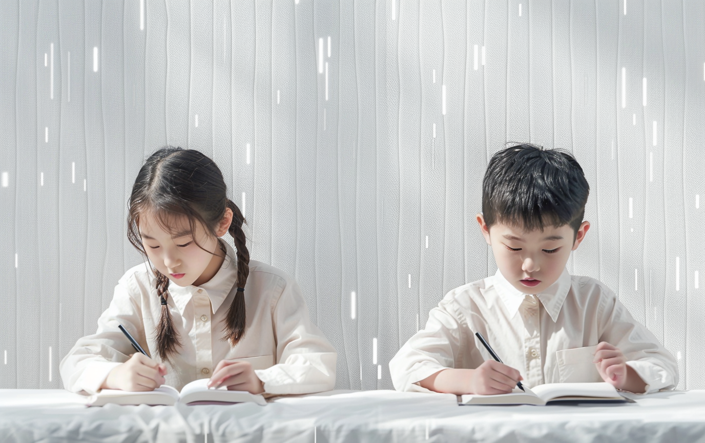 Focused Korean students studying English in serene setting