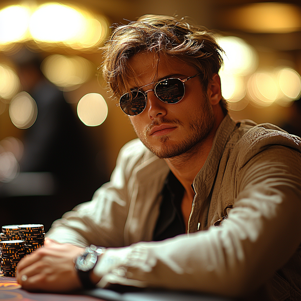 Focused young man at stylish poker table