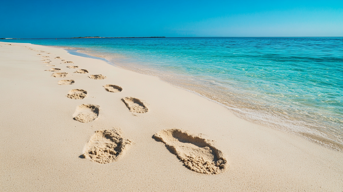 Footprints on beach leading to SMART goal horizon.