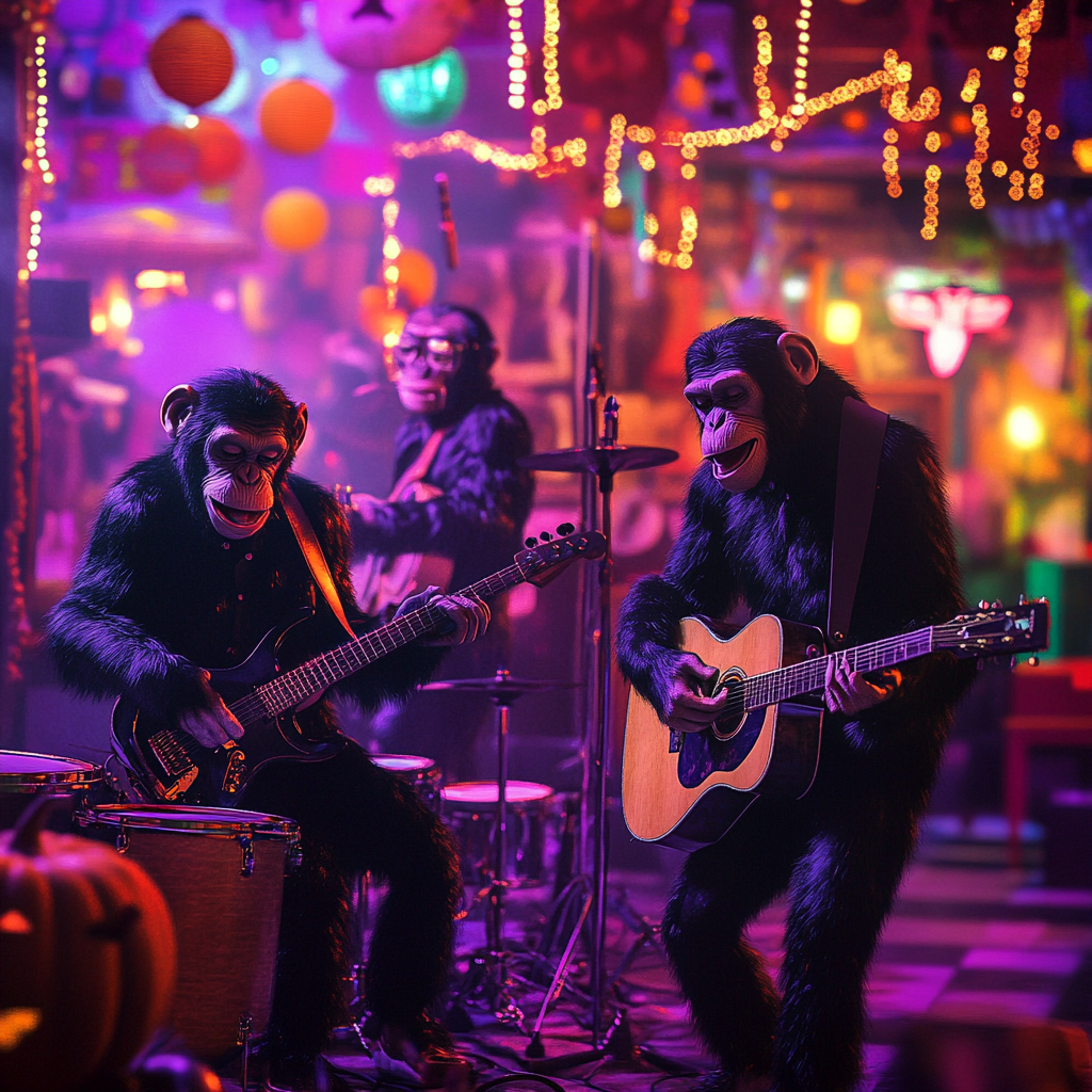 Four Cool Chimp Dudes Rock Halloween Nightclub