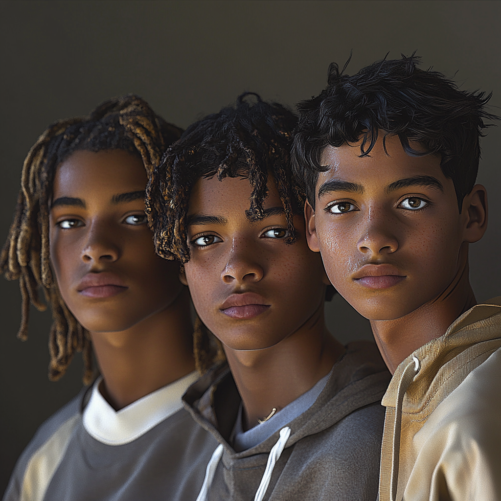 Four North African boys with unique expressions.