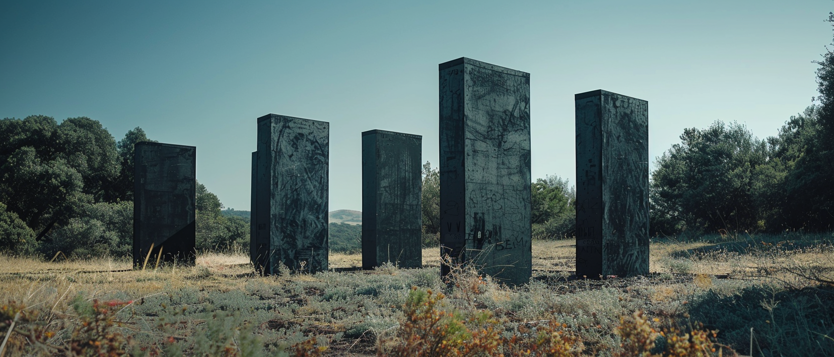 Four rectangular cement structures in nature