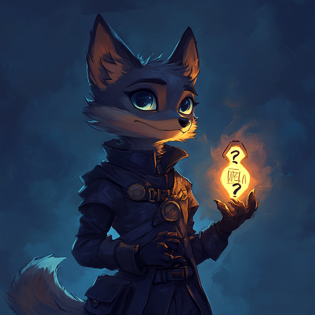 Fox character in explorer gear holding glowing artifact.