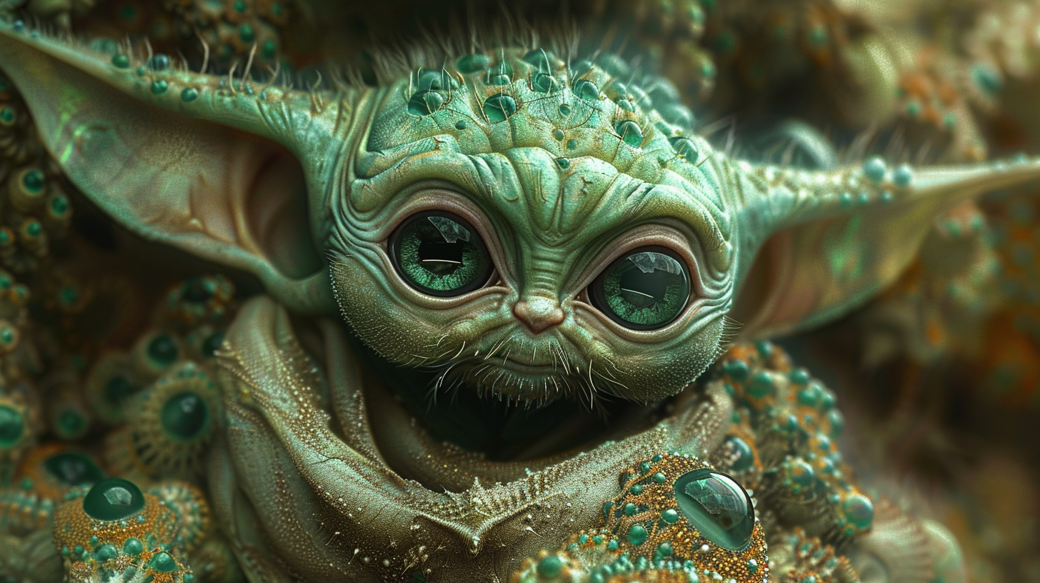 Fractal Baby Yoda Robot Wishing Happy Birthday