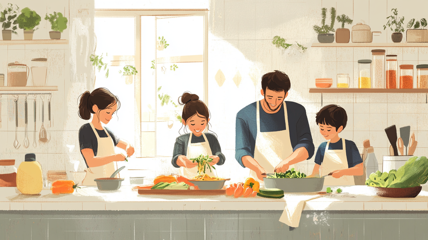 French Family Cooking Together