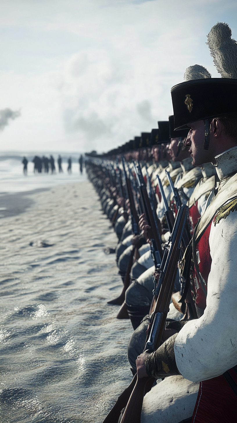 French soldiers executing prisoners on beach in 1799.