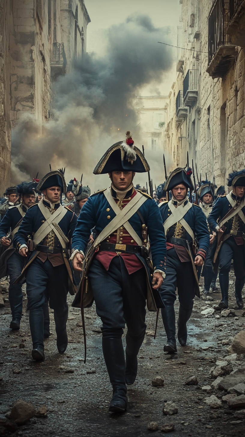 French soldiers led by Napoleon in battle in Jaffa.