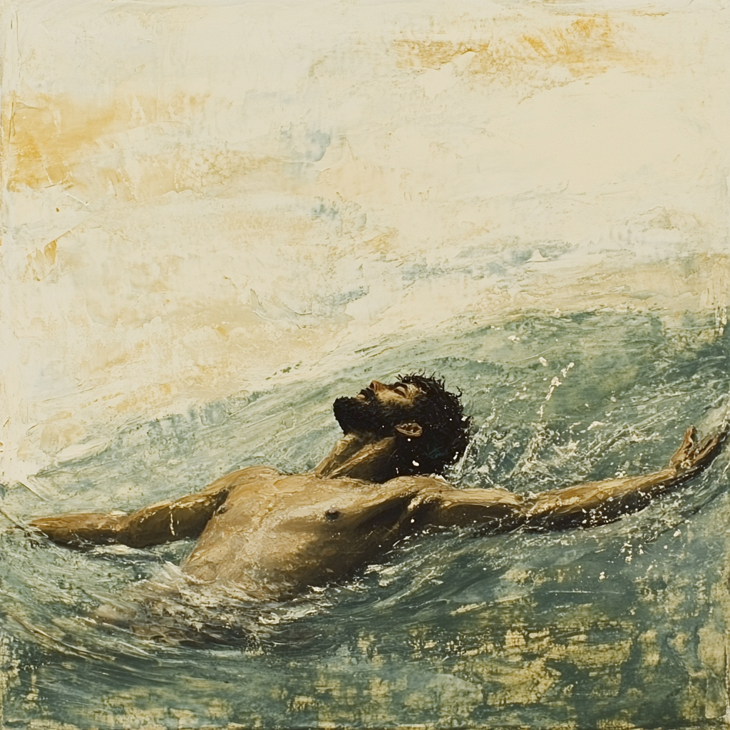 French-style 19th Century Abstract Man Floating on Water