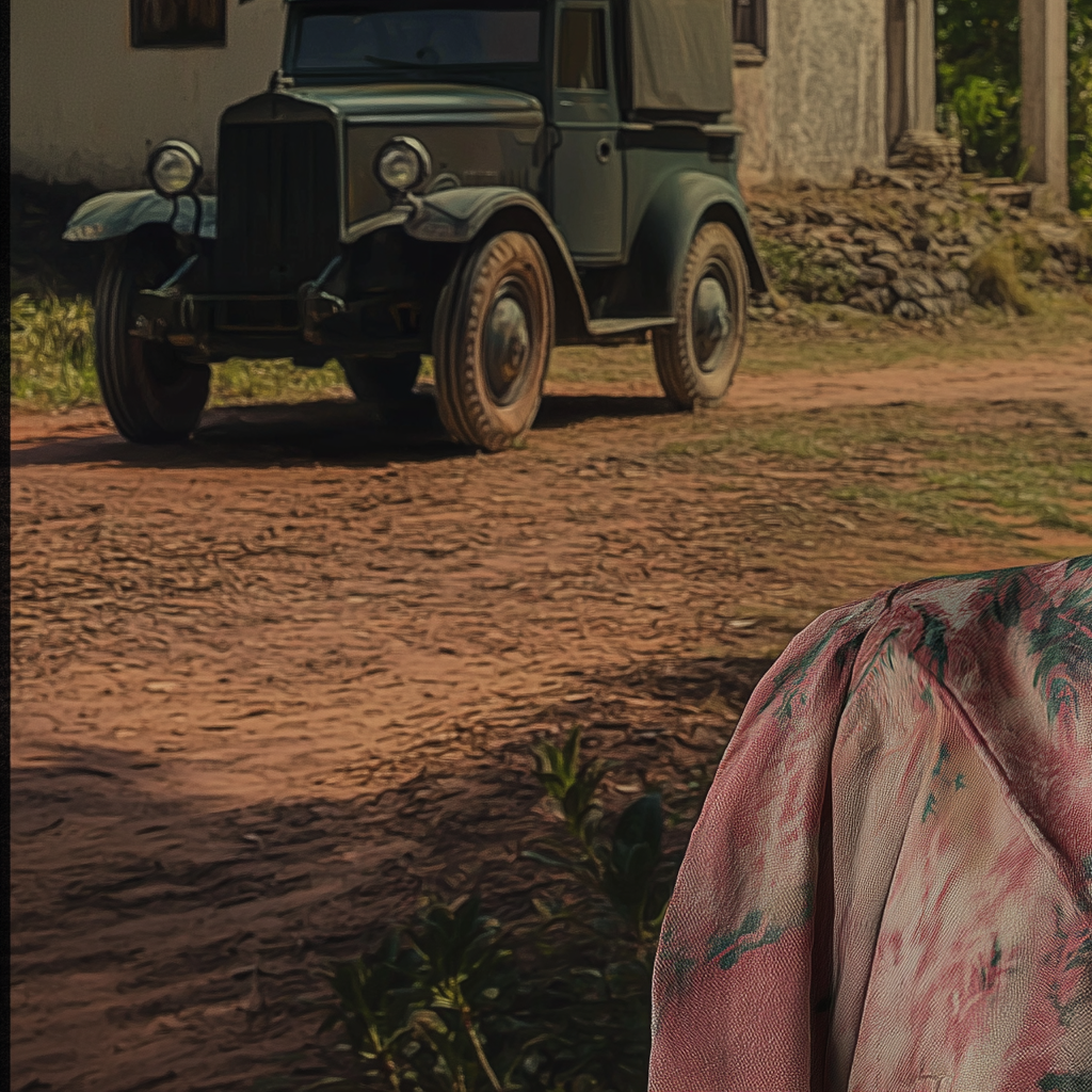 French woman in dress with hat in Madagascar.