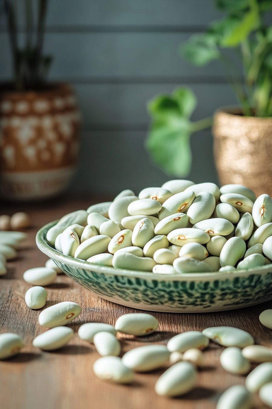 Fresh Broad Beans on Table with Decorations