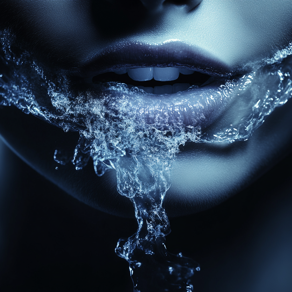 Fresh breath illustrated by young woman's icy mist mouth.