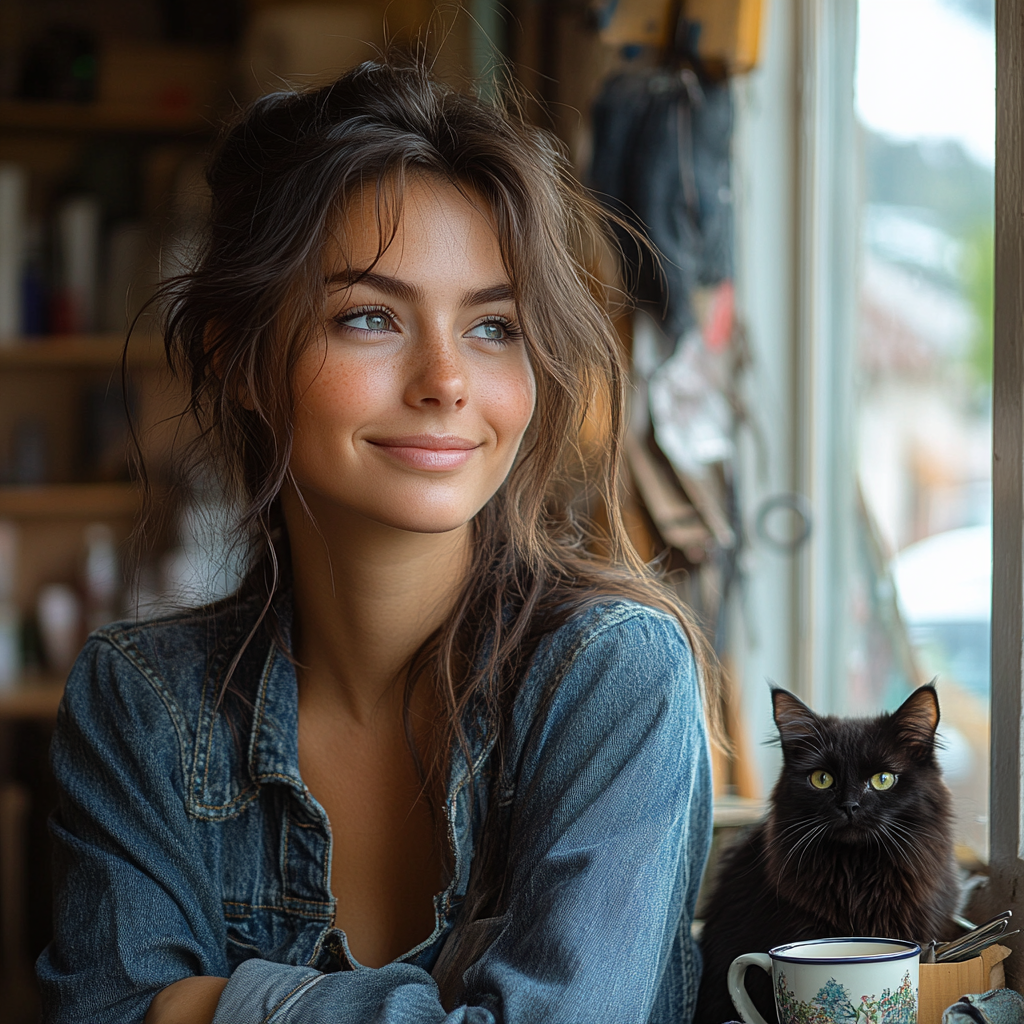 Fresh faced woman in salon by California ocean.