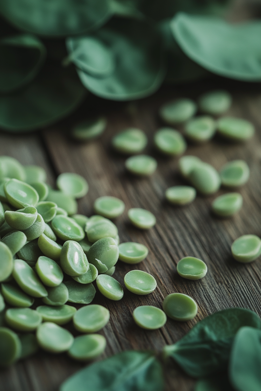 Fresh green peas and lima beans on table.