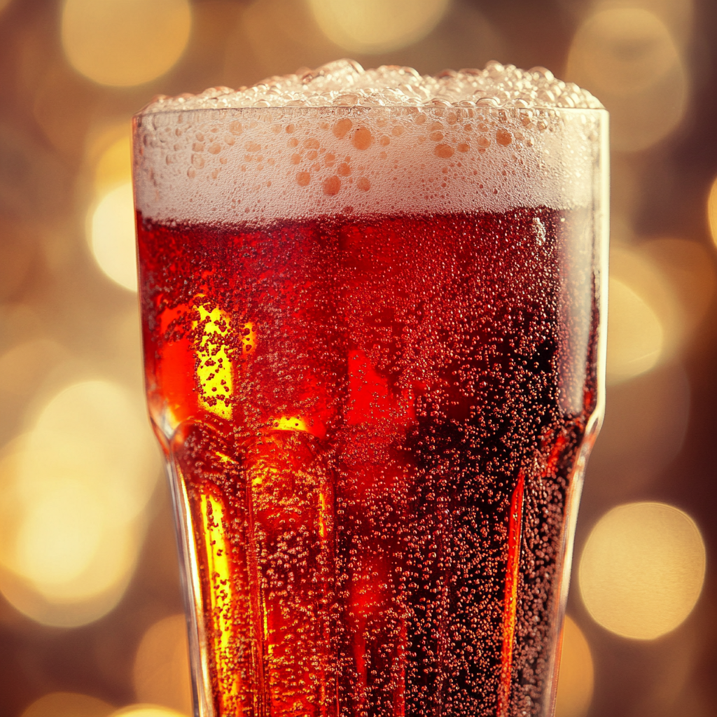 Freshly poured red soda in glass 