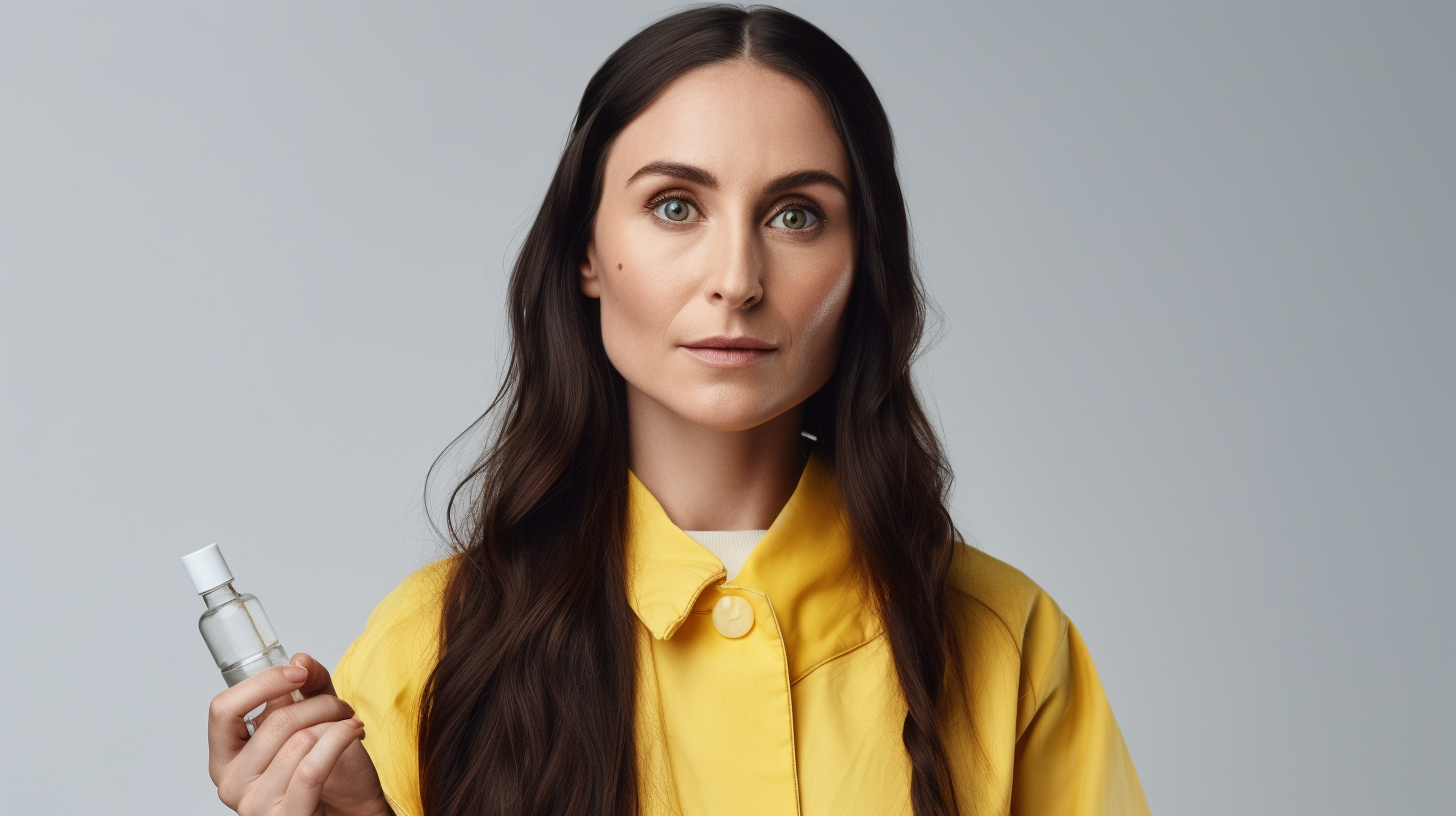 Friendly Woman Presenting Face Cream in Lab Coat