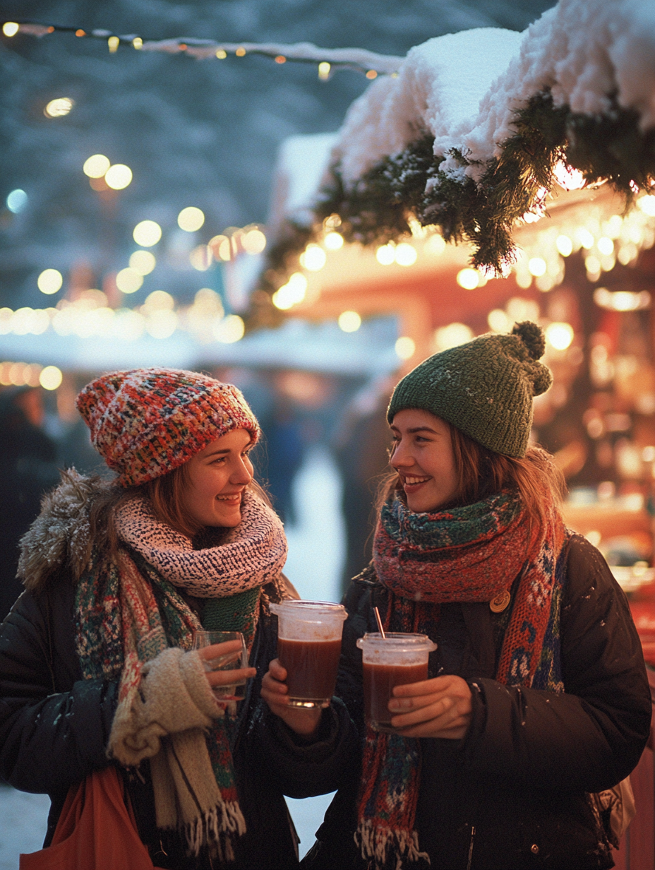 Friends Enjoying Mulled Wine at Berlin Christmas Market