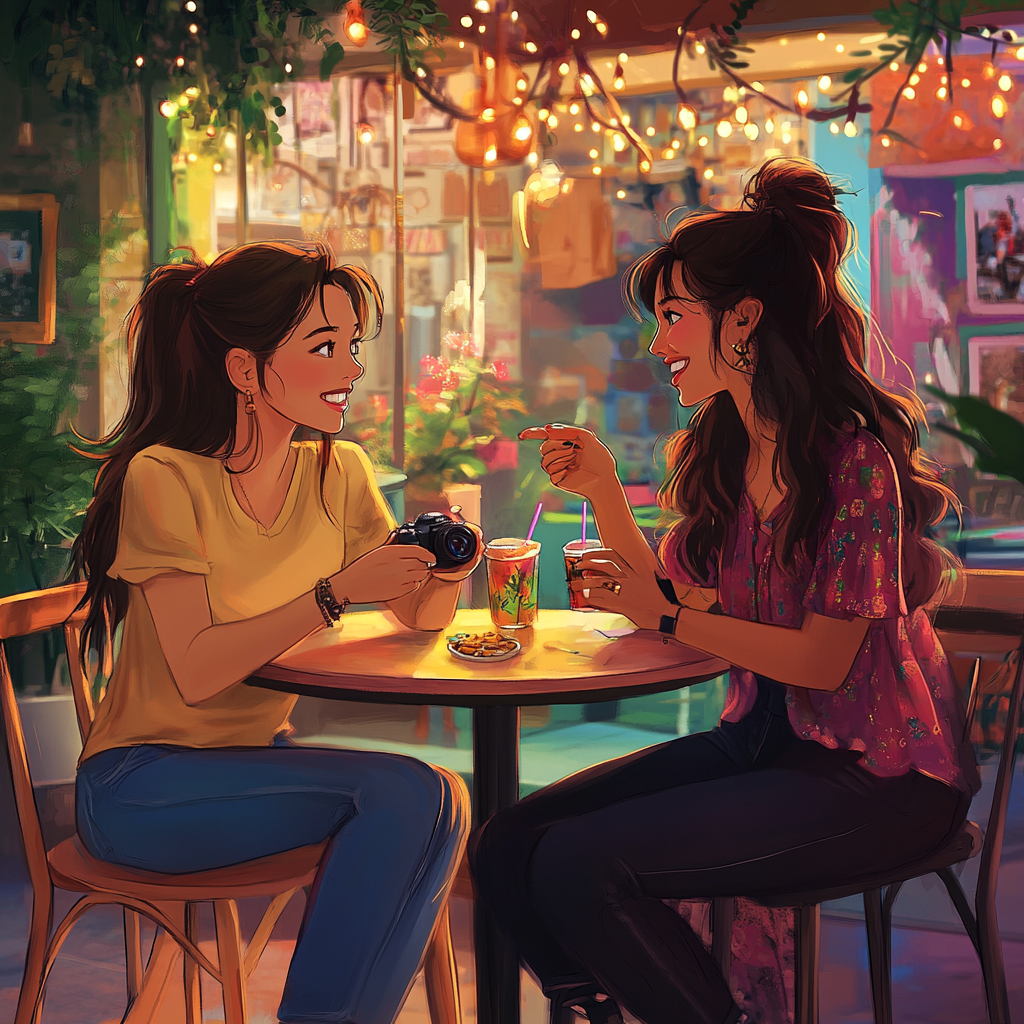 Friends Enjoying a Vibrant Café Together