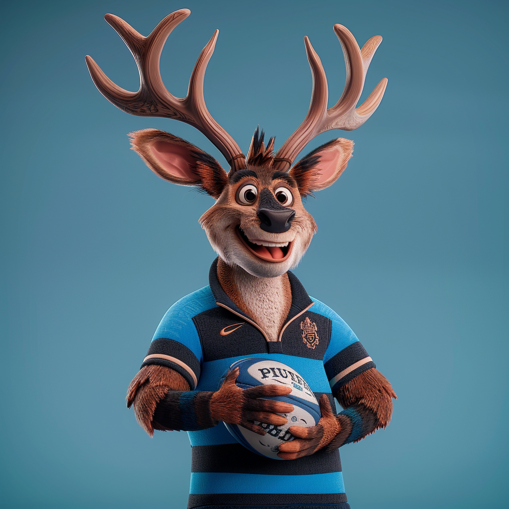 Friendy Stag Mascot in Rugby Shirt