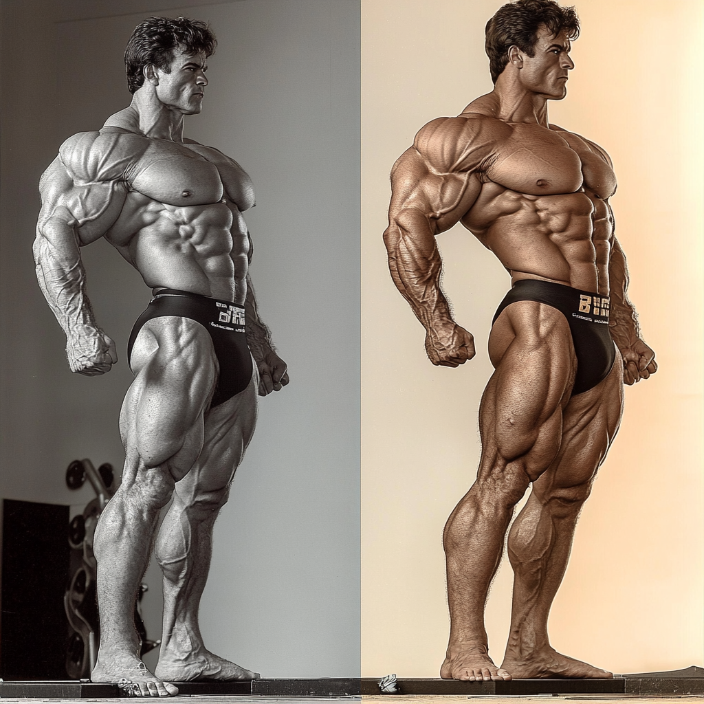 From skinny to huge bodybuilder with big muscles.