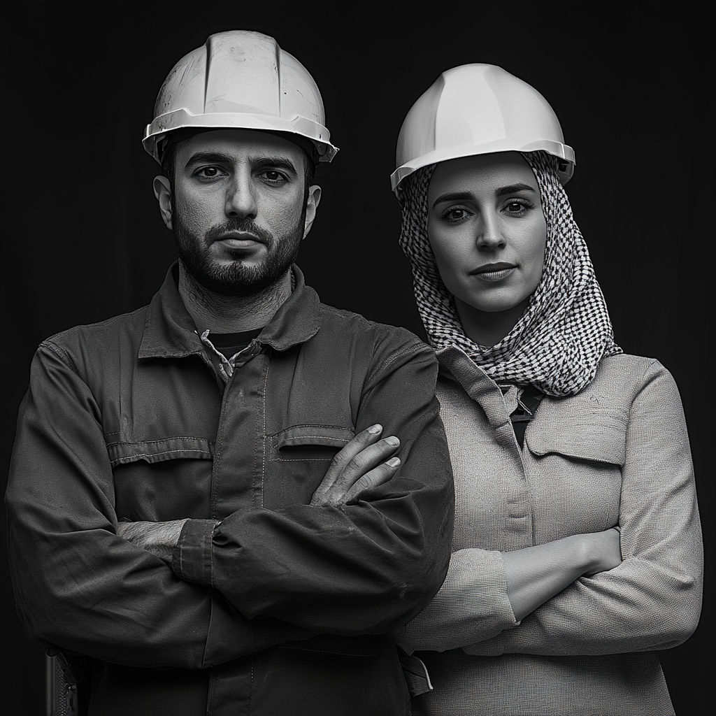 Front image of builder and architect with folded hands.