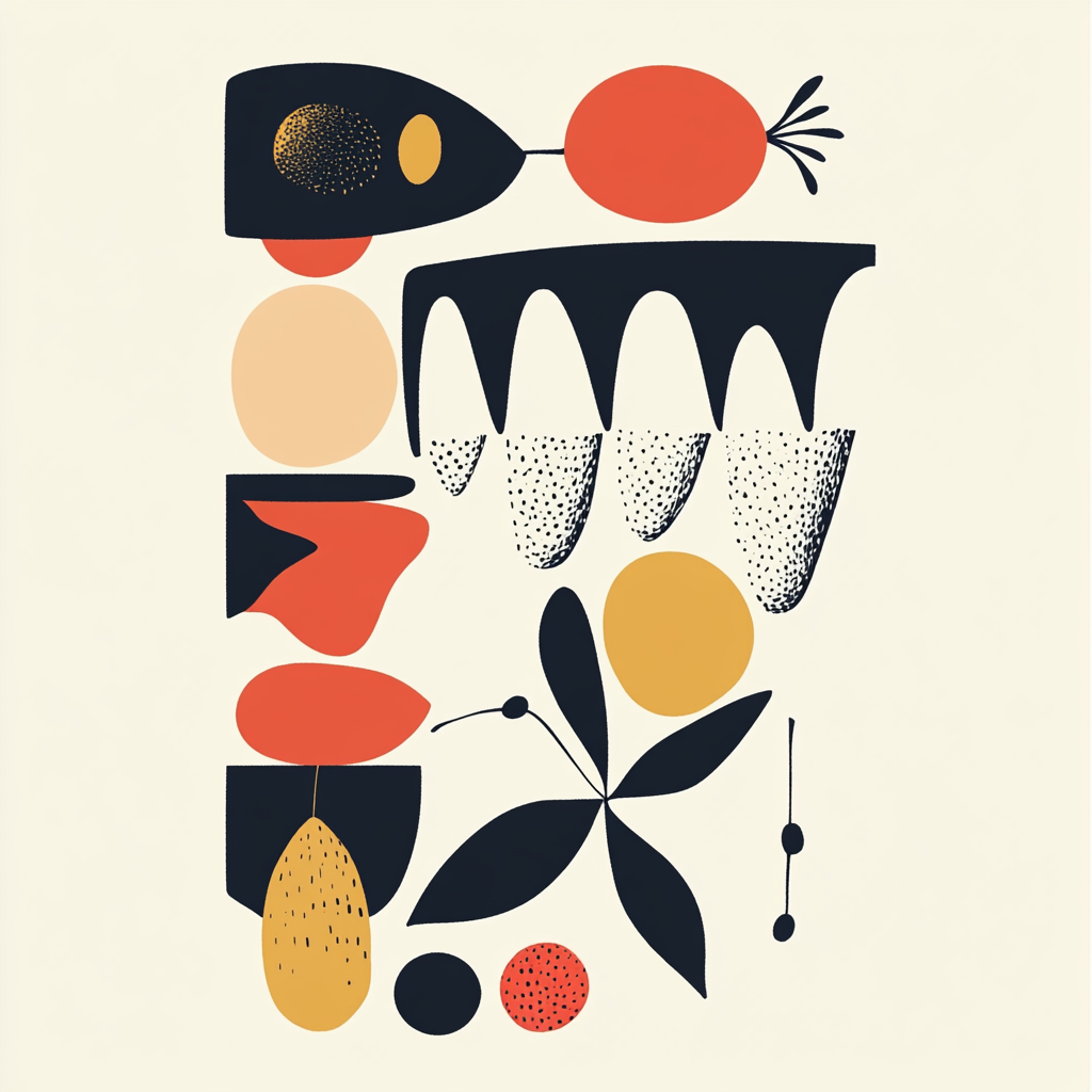 Fruit-inspired teeth artwork with clean lines and shapes.