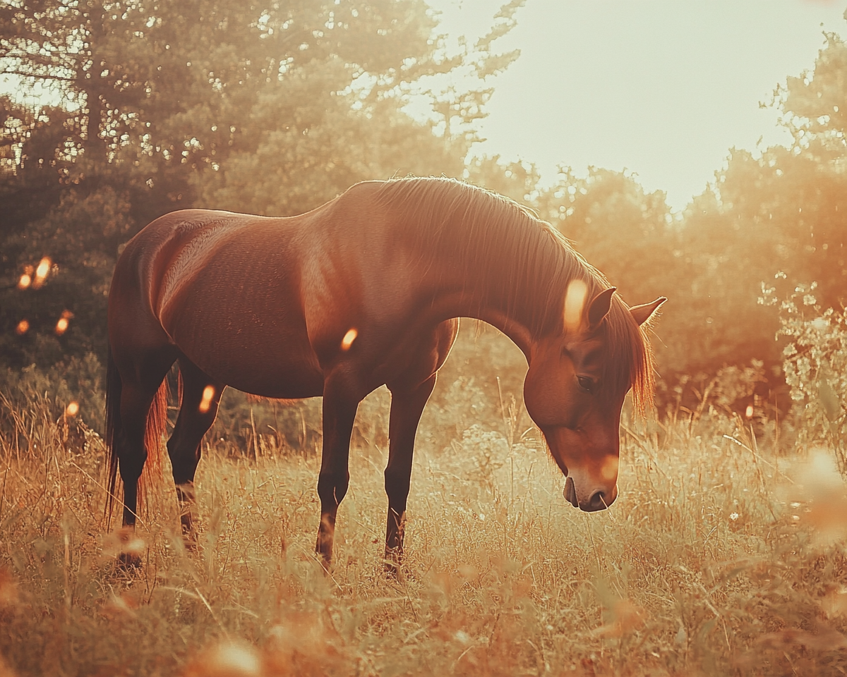 Full body portrait of beautiful horse grazing.