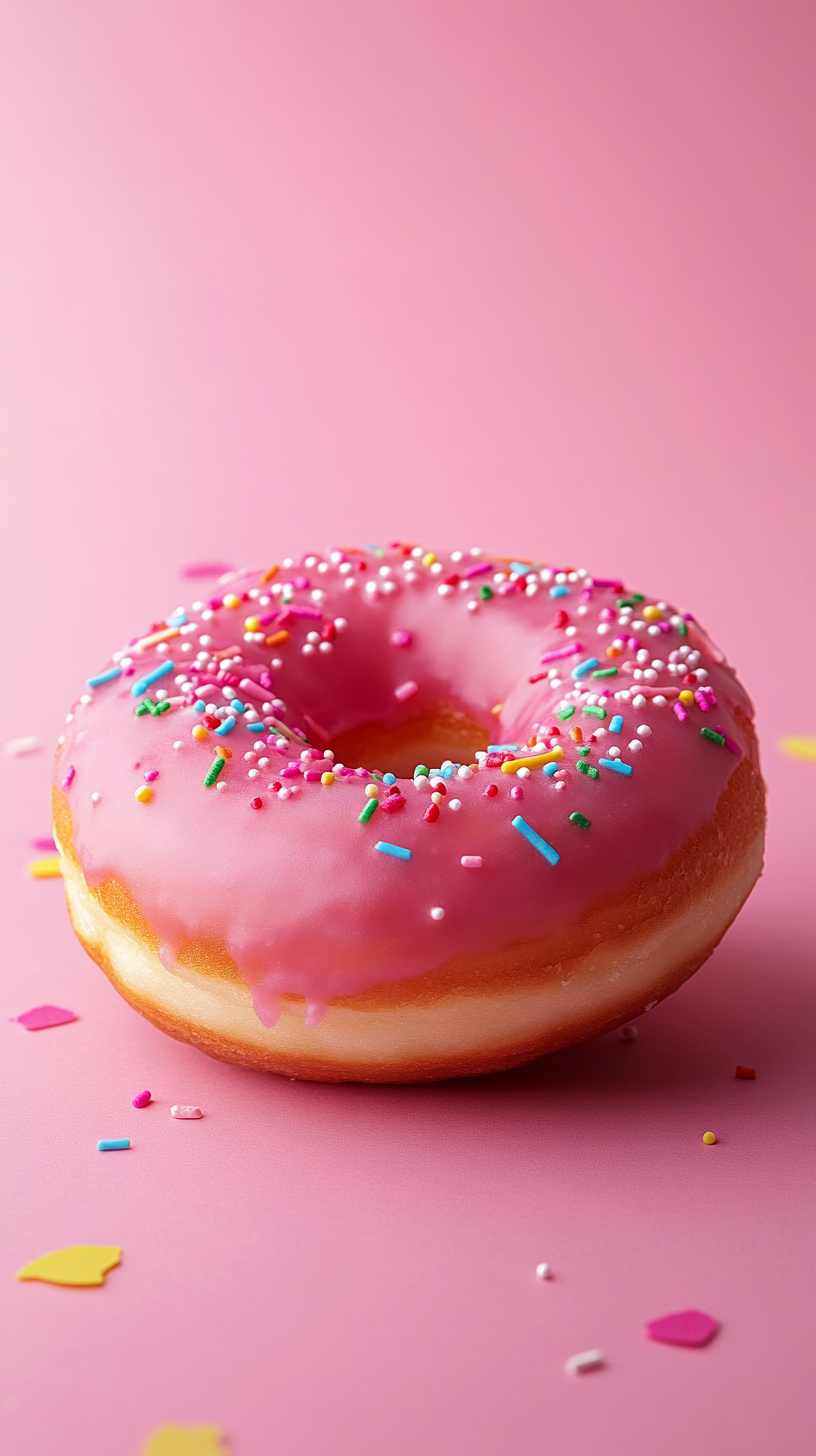 Fun and colorful glazed donut with vibrant sprinkles.