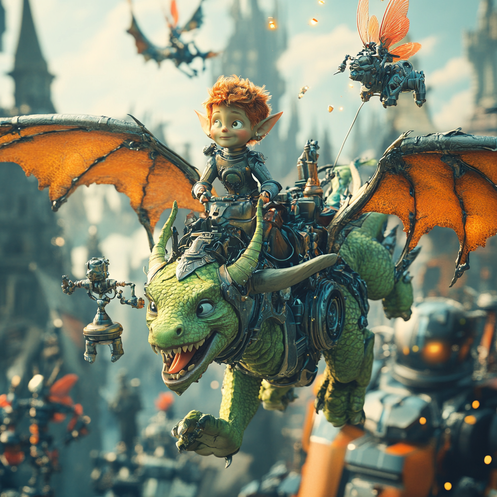 Funny 3D Pixar Scene: Orc Child Riding Dragon