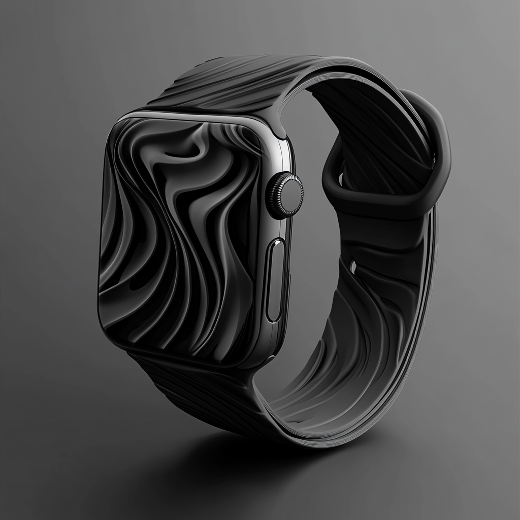 Futuristic 3D Apple Watch Case: Flowing Curves, Bold Lines.