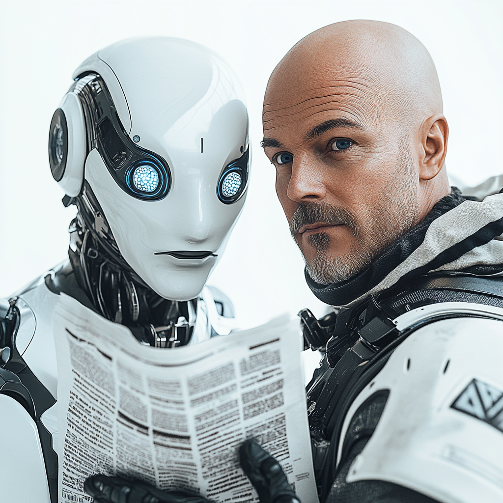 Futuristic AI Robot Gives Newspaper to Attractive Man