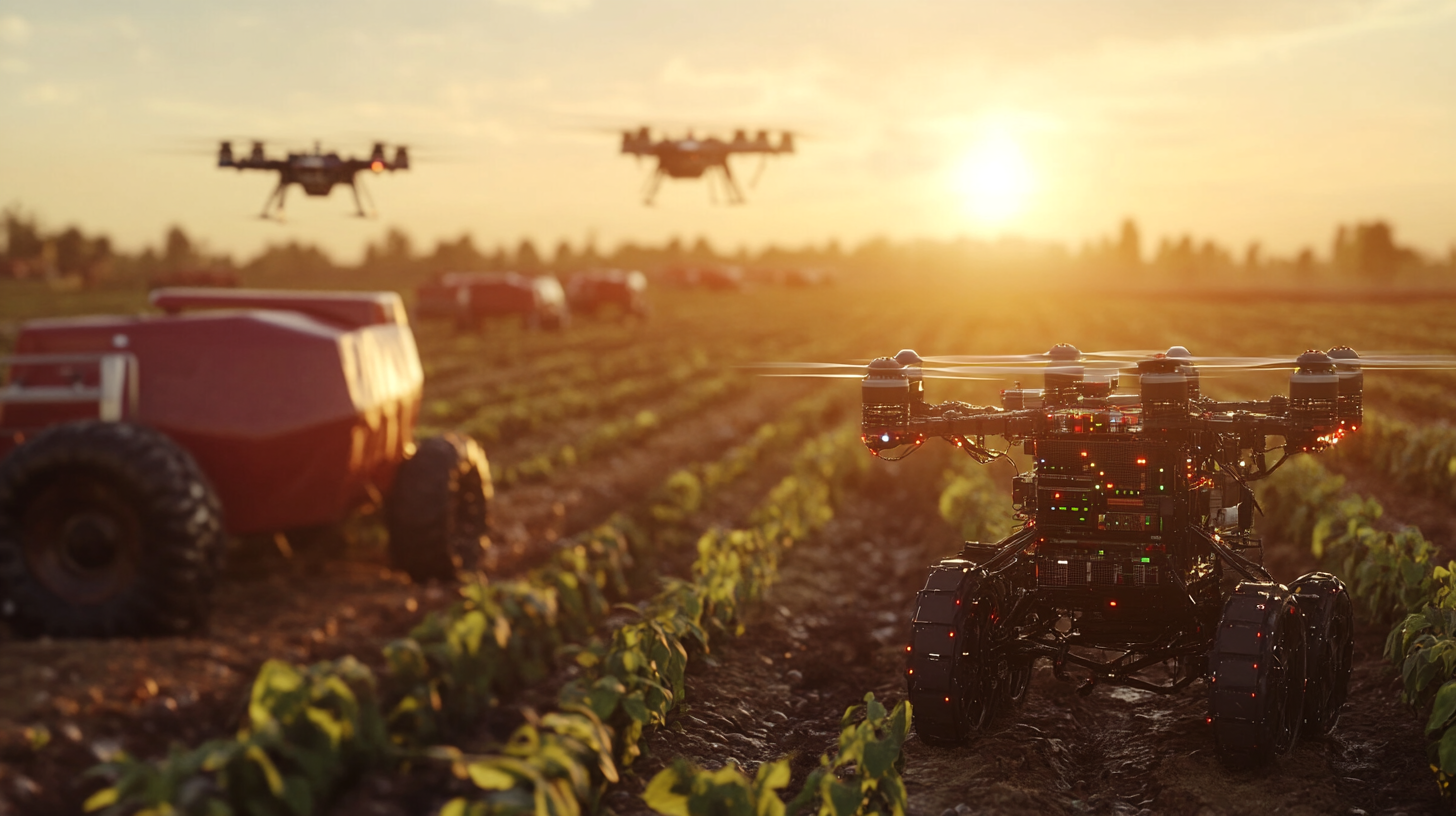 Futuristic Agricultural Field with Drones and Robots - CGI