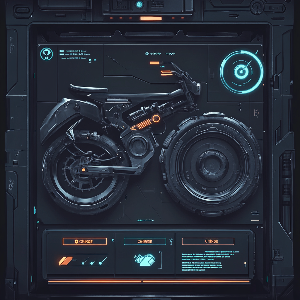 Futuristic Bike Parts Monitoring Interface with Progress Bars