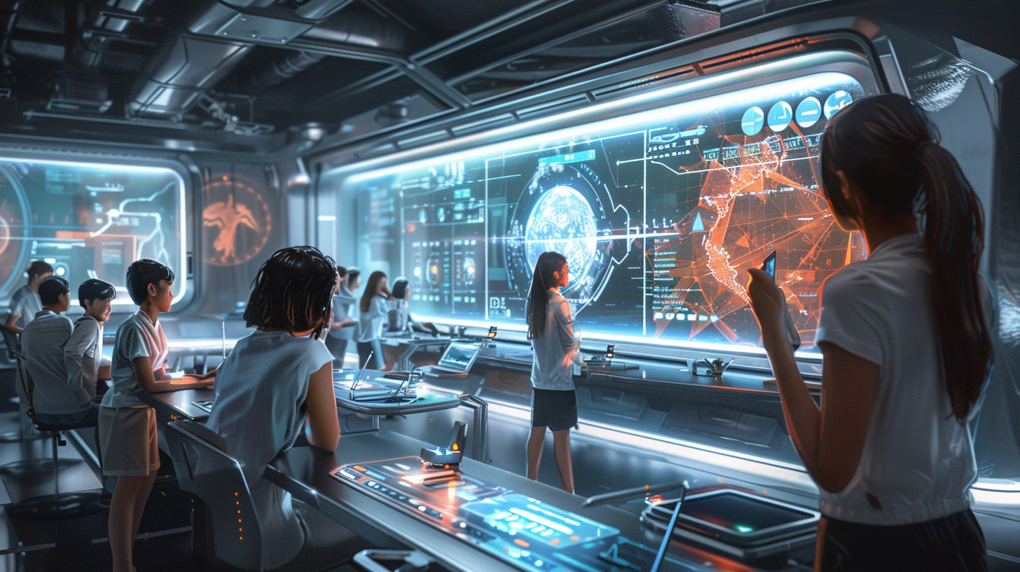 Futuristic Classroom: Holographic Displays & Immersive Historical Events