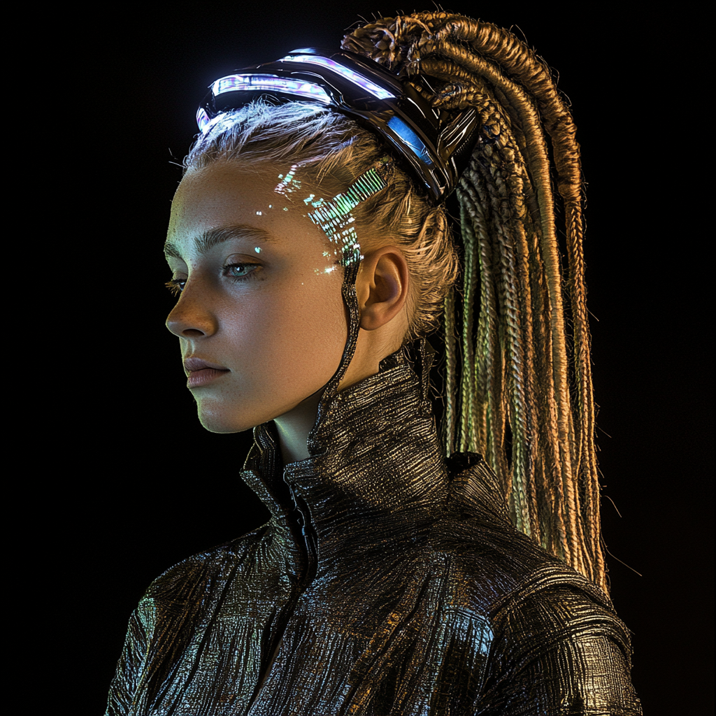 Futuristic Danish Woman with Metallic Braids and Crown