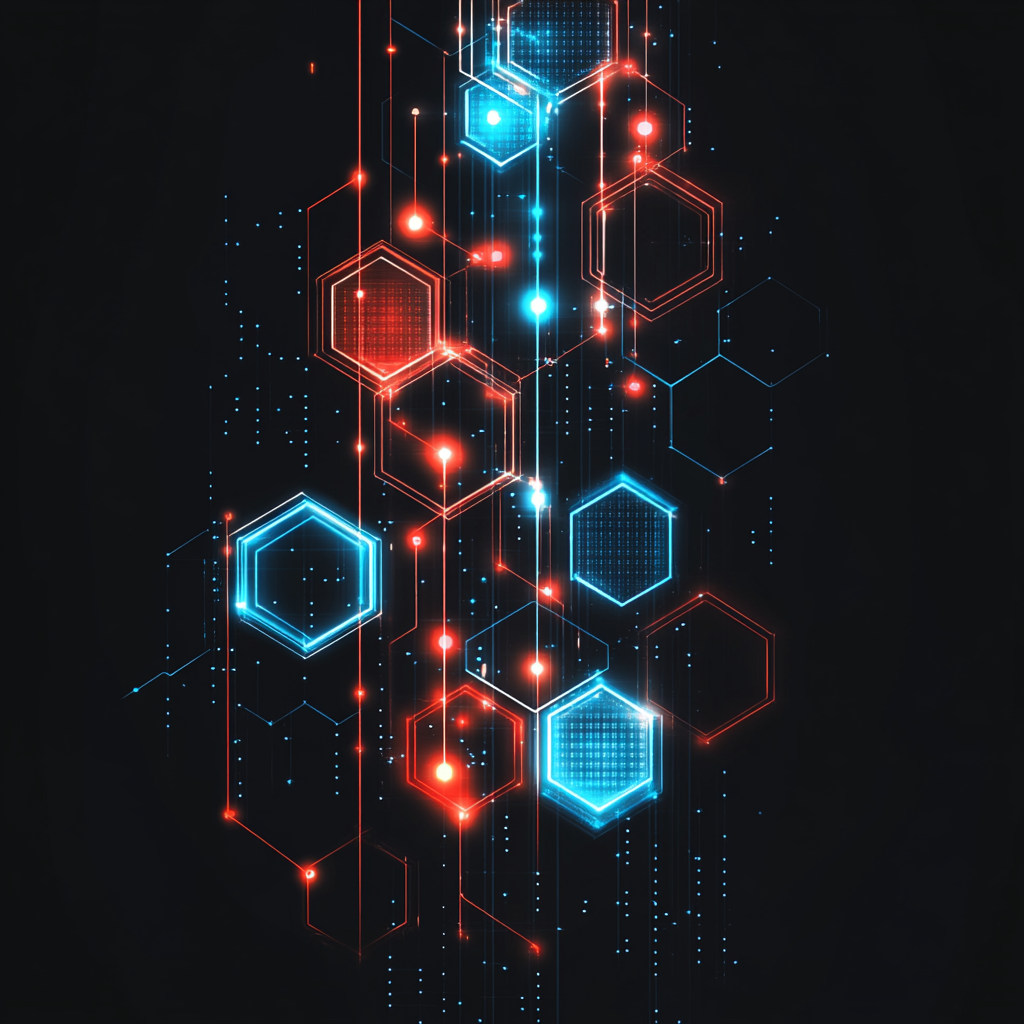 Futuristic Hexagon Tech Illustration with Glowing Nodes