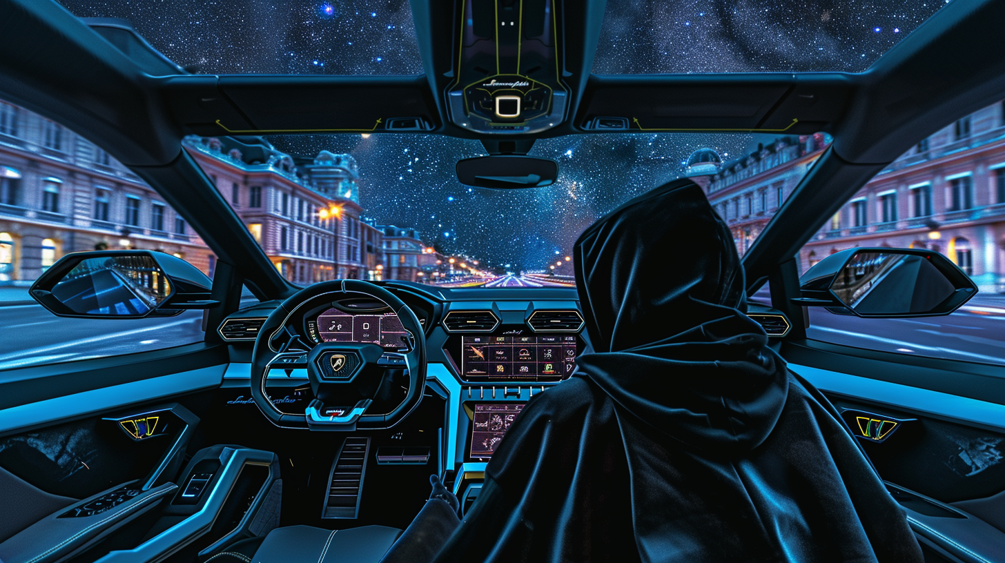 Futuristic Lamborghini Driver on Champ Elysee Night Drive