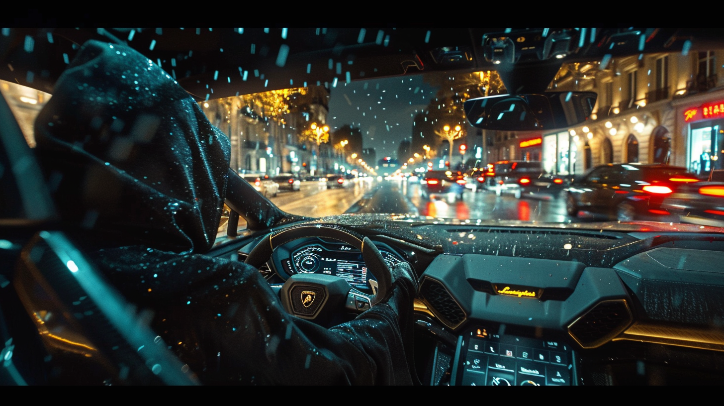 Futuristic Lamborghini Night Drive in Paris 