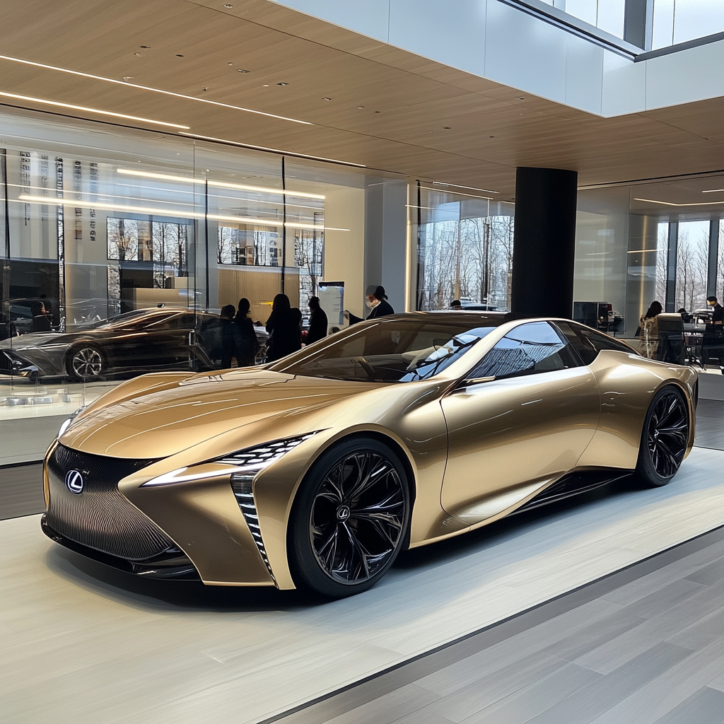 Futuristic Lexus car showcased in future showroom.