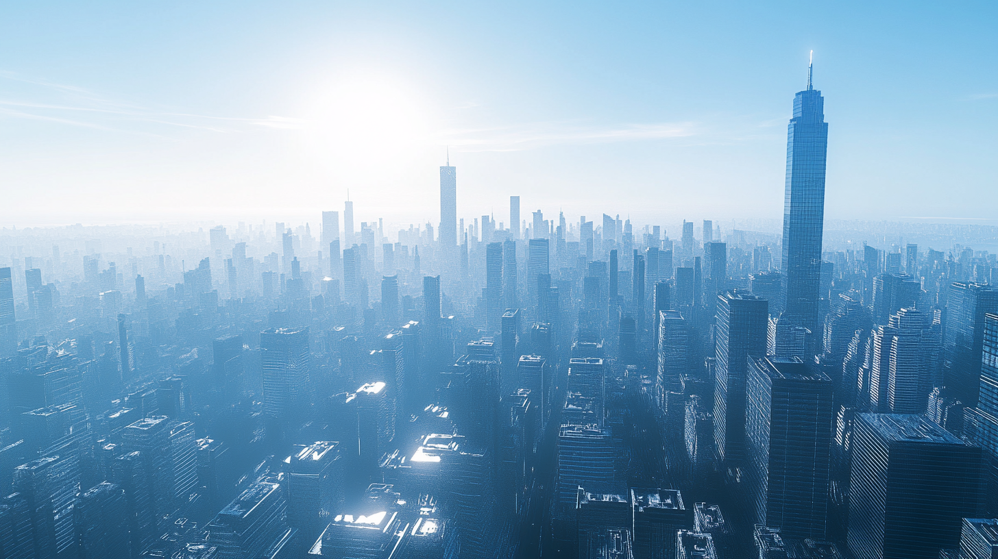 Futuristic Modern Electric city with black and blue buildings.