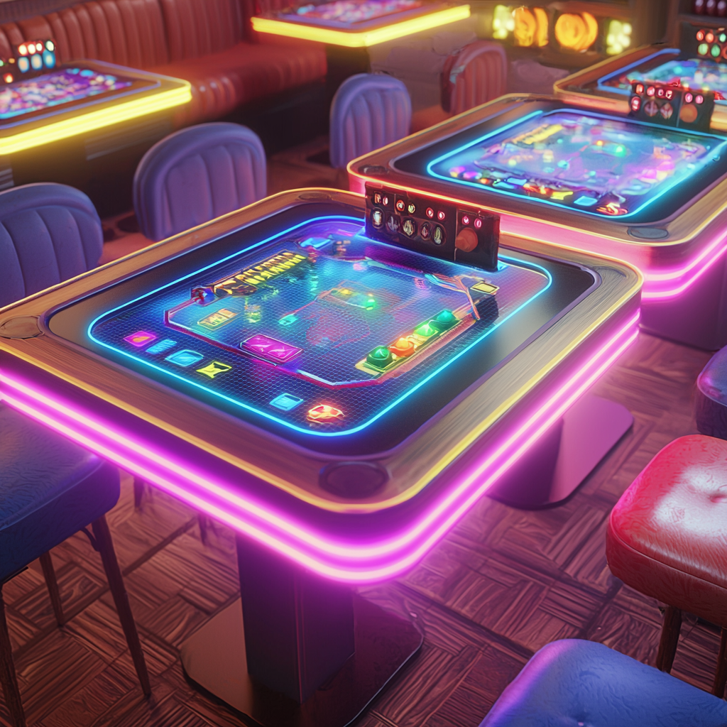 Futuristic Retro Arcade Dining Table with Classic Games