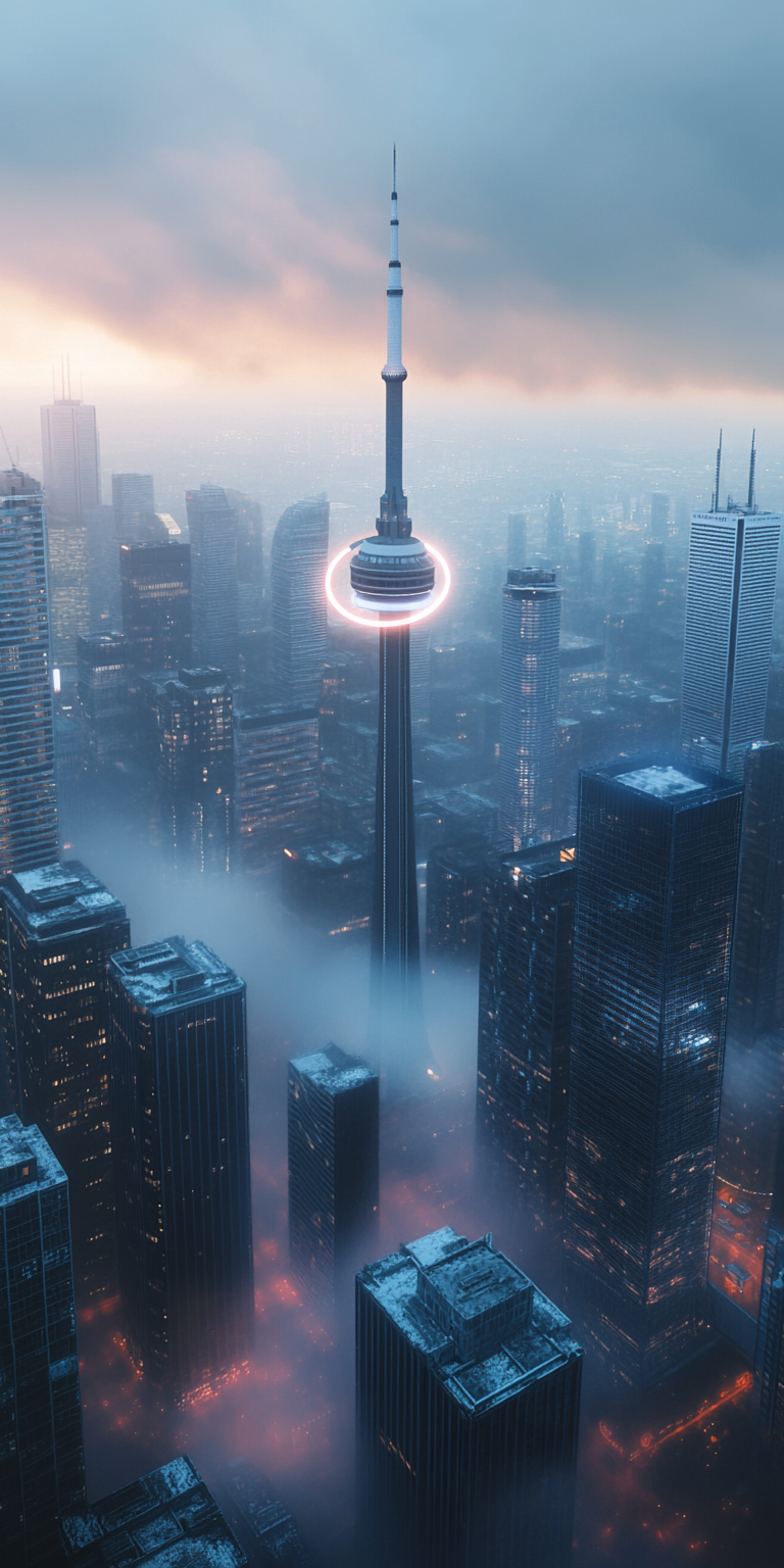 Futuristic Toronto: 30th Century Urban Halo at Dusk 