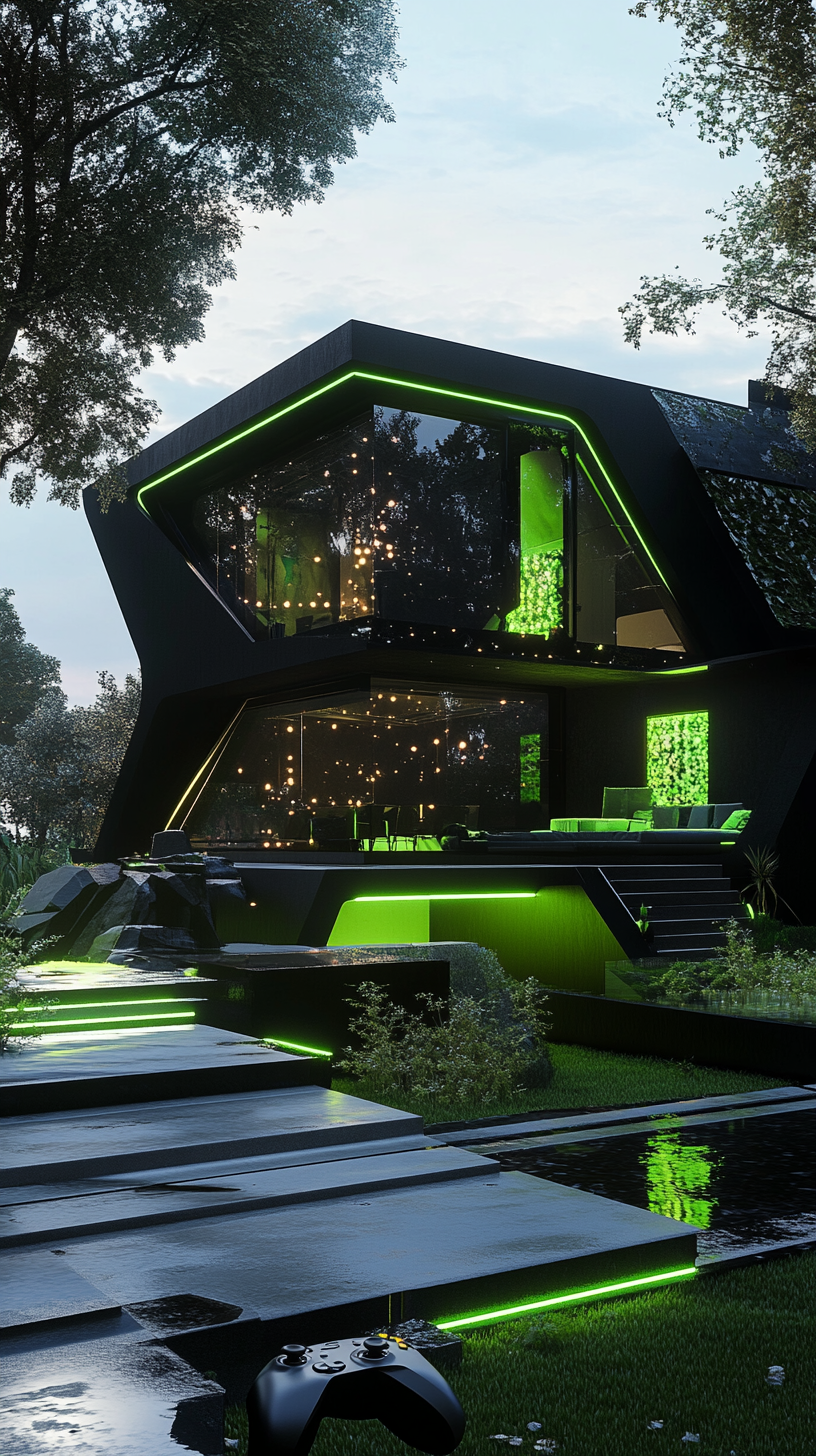 Futuristic Xbox-Inspired House with High-Tech Gaming Vibes