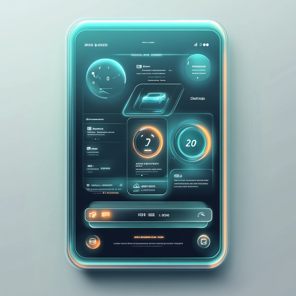 Futuristic automotive interface design with glassmorphism.