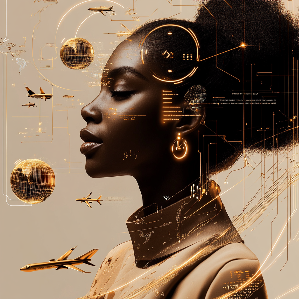 Futuristic image for travel website targeting Black women.